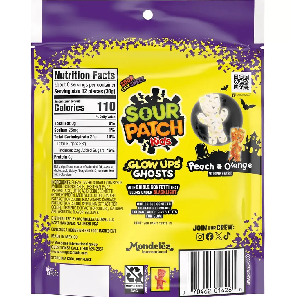 Жувальні цукерки Sour Patch Kids Glow Ups Ghosts Halloween Soft & Chewy Candy 237г - фото 9