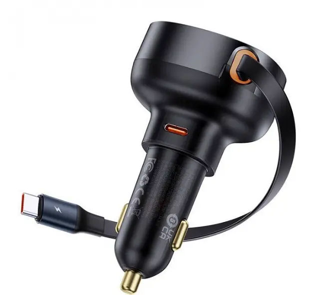 Автомобільний зарядний пристрій Baseus Enjoyment Pro Car Charger Type-C+Retractable Type-C Cable 60W C00057802111-01 Black - фото 2