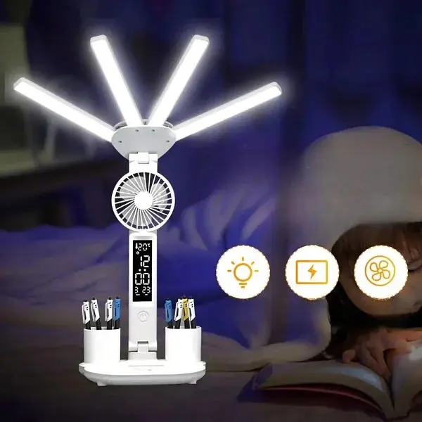 Настільна LED-лампа KRX-1011 з вентилятором, годинником і підставкою - фото 5