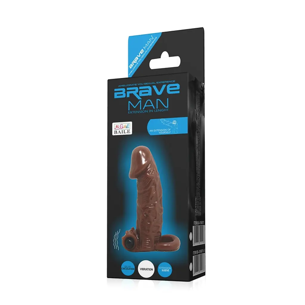 Насадка на пеніс Brave Man Vibrating Penis Sleeve Flesh, 15 см (brązowy) - фото 8