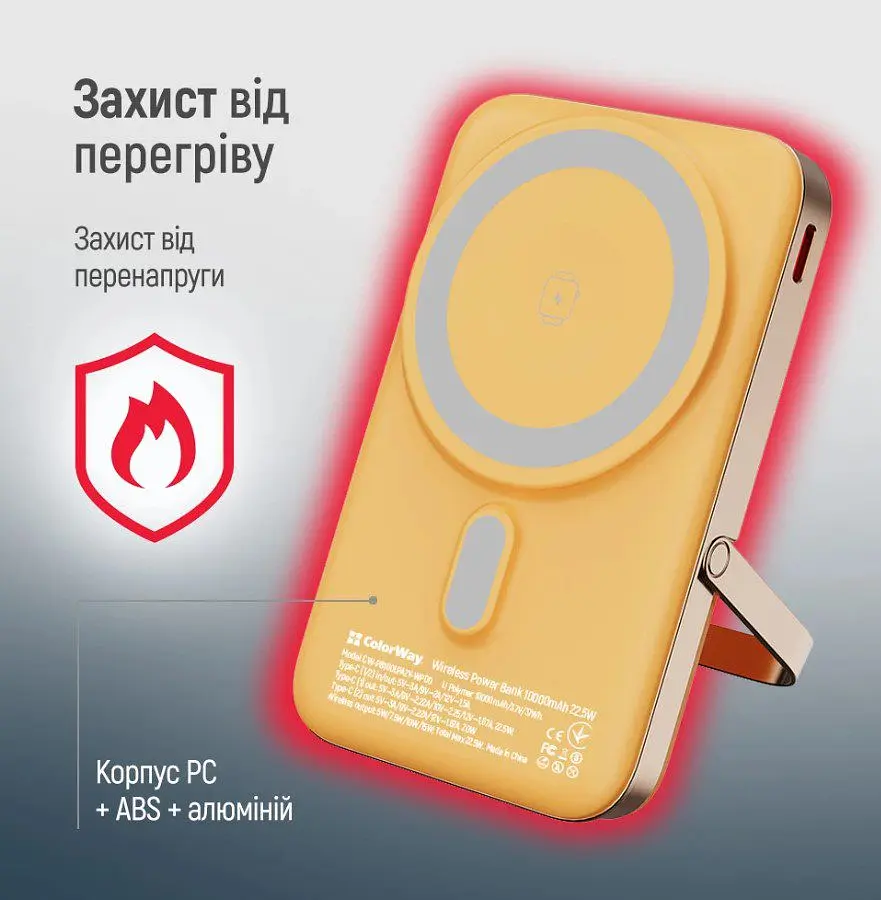 Повербанк Powerbank ColorWay PB-100LPA2Y-WPDD 10000mAh 15W MagSafe Watch (USB-C PD 22.5W) Orange - фото 12