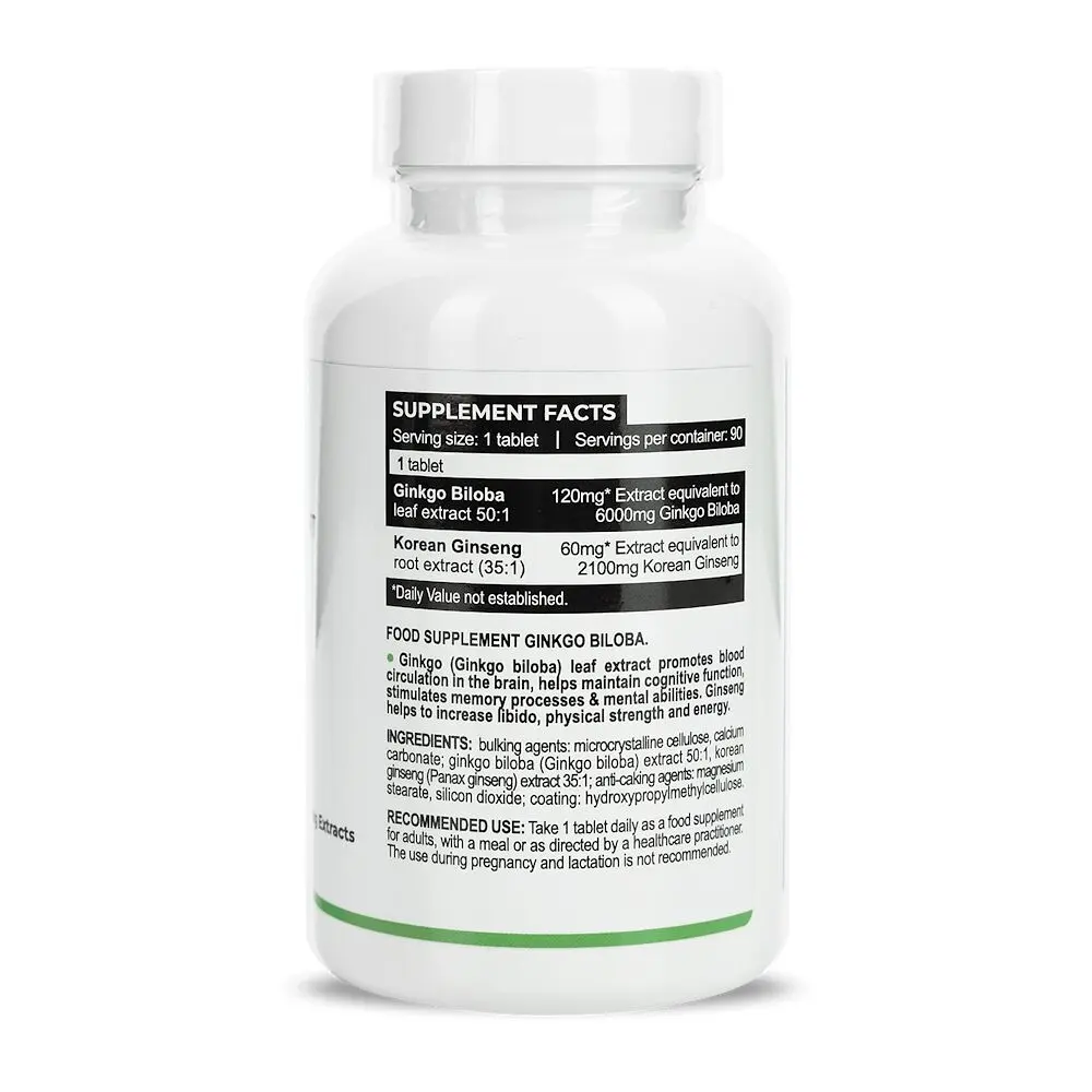 Екстракт гінкго білоба та женьшеню корейського Progress Nutrition Ginkgo Biloba + Ginseng Extracts, 90 таблеток - фото 2