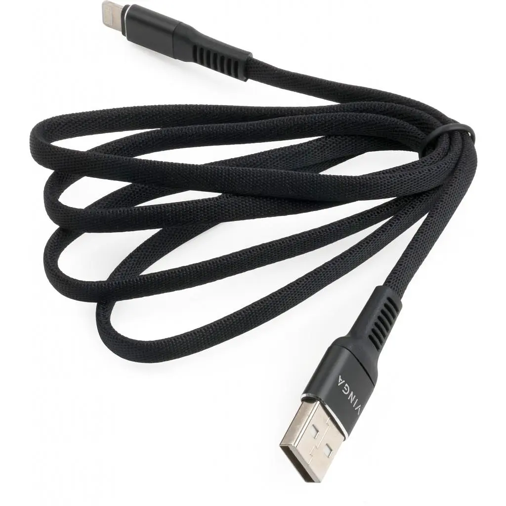 Дата кабель USB 2.0 AM to Lightning 1.0m flat nylon black Vinga (VCPDCLFNB1BK) - фото 3