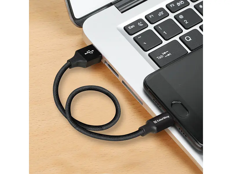 Кабель ColorWay USB to Apple Lightning 2.4А 0,25m Black (CW-CBUL048-BK) - фото 6