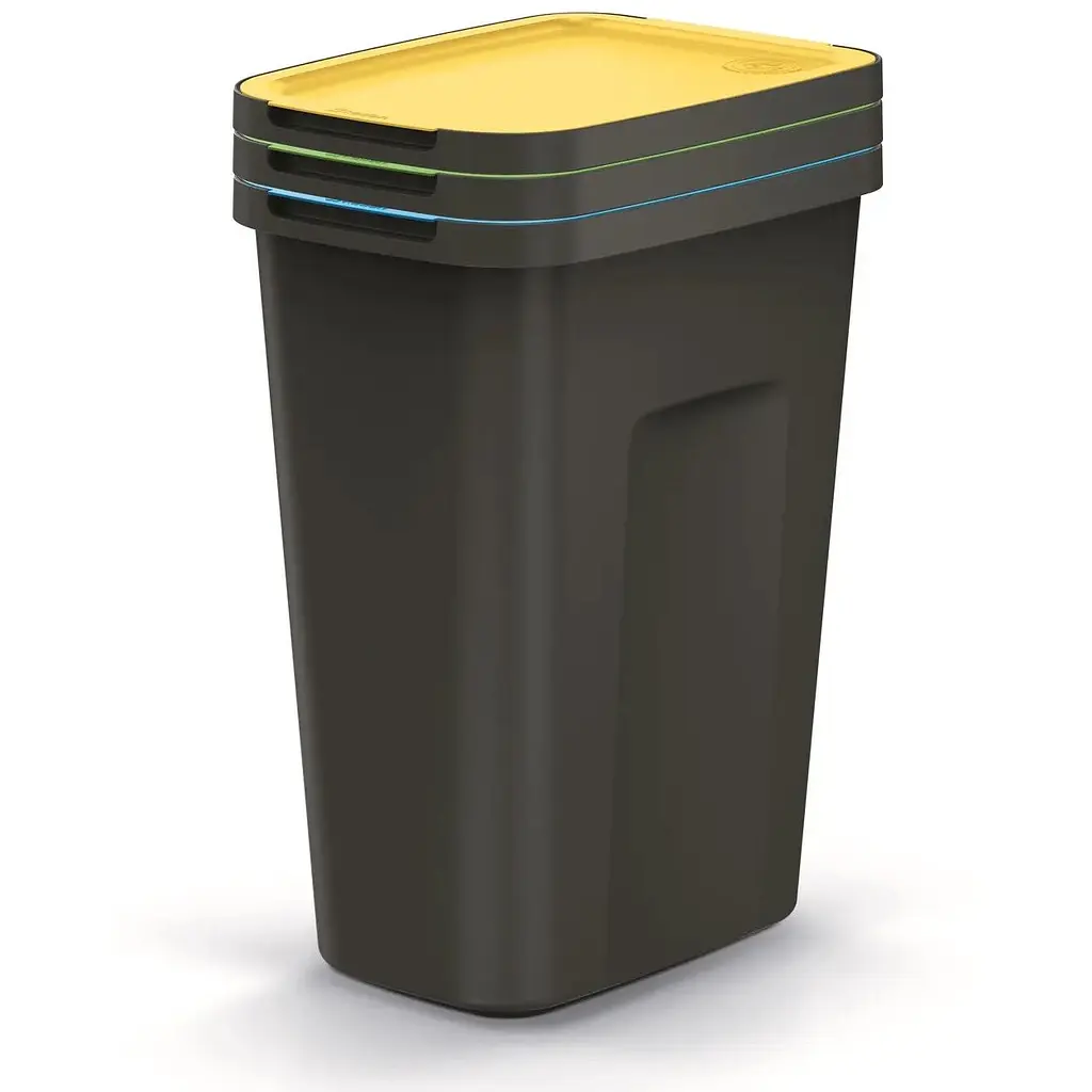 Баки для сортування сміття Prosperplast Keden Compacta Q Plus, комплект 3x35 л, чорний, кришка синя, зелена, жовта - фото 7