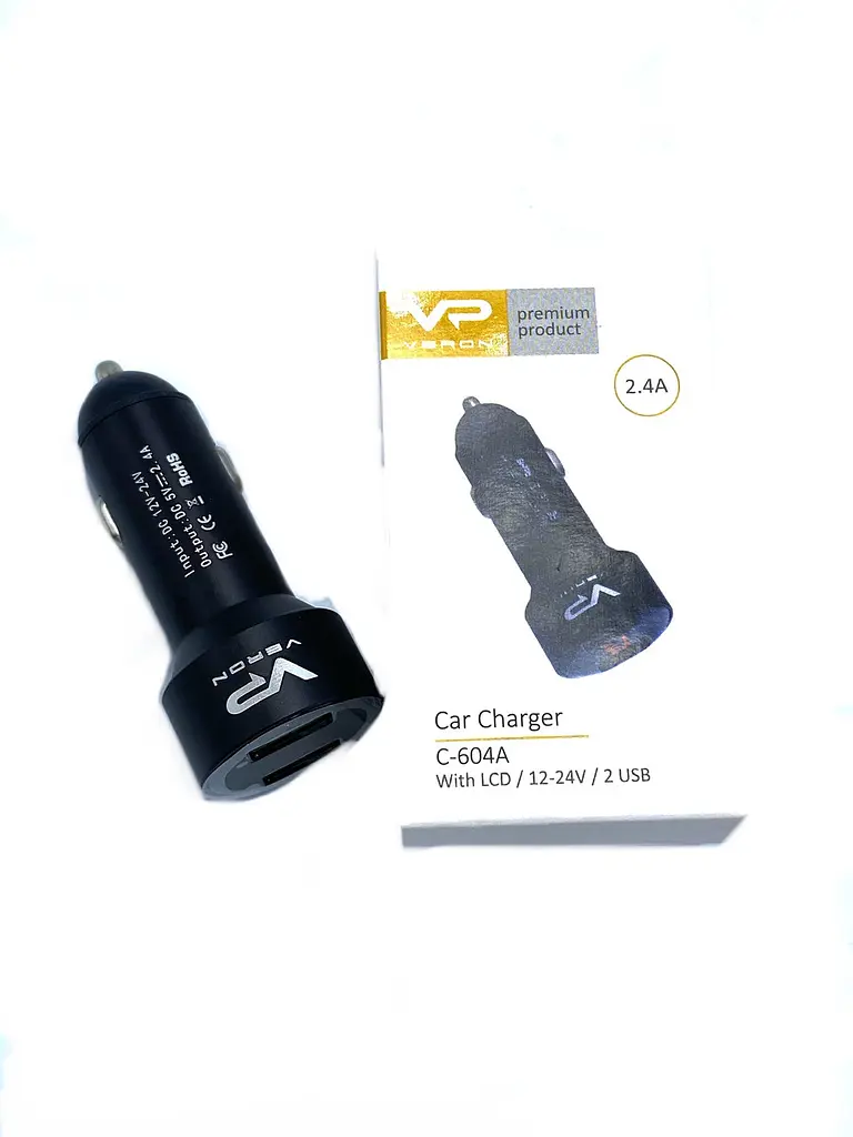 Автомобільний зарядний пристрій у прикурювач Veron Car Charger with LCD Long 2.4 A 2 USB Чорний (C-604A) - фото 2