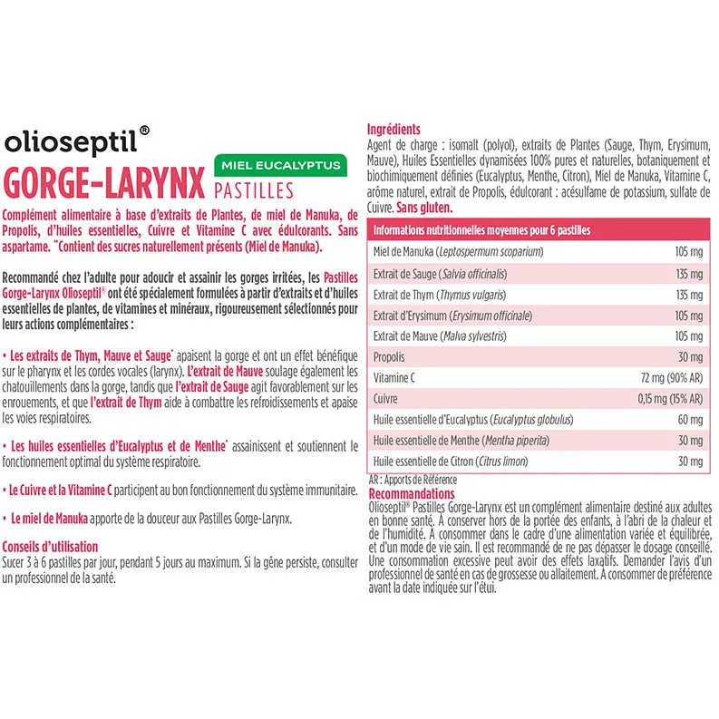 Пастилки для розсмоктування Olioseptil Горло - Гортань, Мед - Евкаліпт 24 пастилки - фото 2