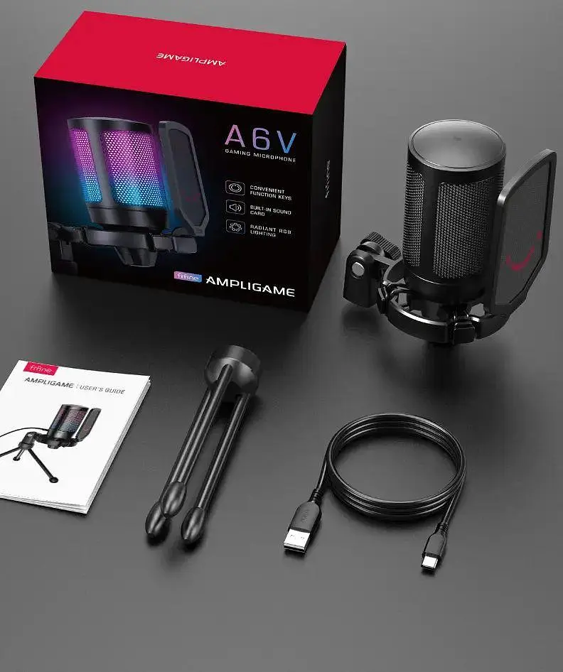 Мікрофон Fifine Ampligame A6V Black, конденсаторний | Тринога в комплекті | RGB підсвітка - фото 7