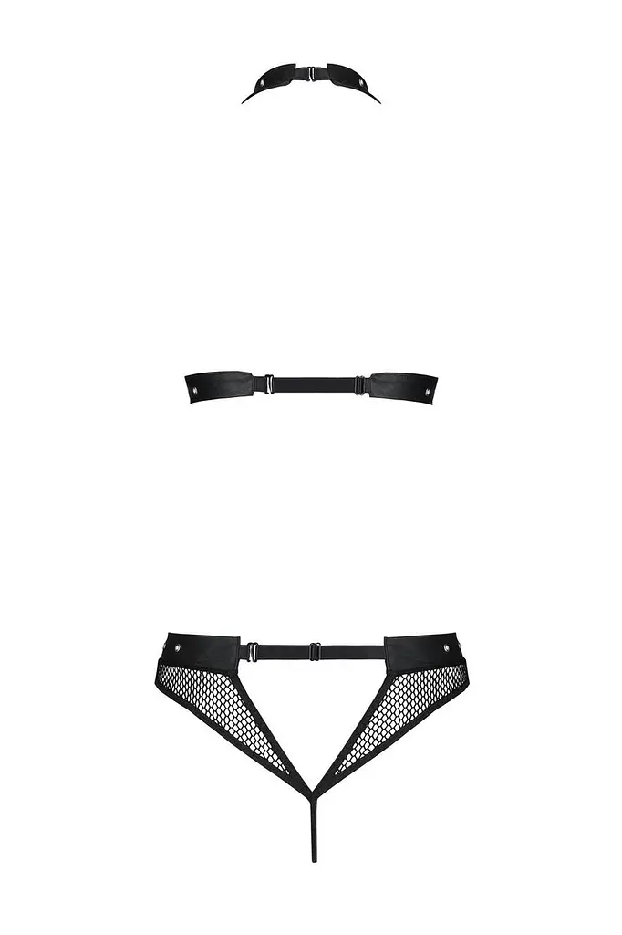 Белье с открытым доступом Passion MOONLIGHT Set S/M black топ стринги - фото 4