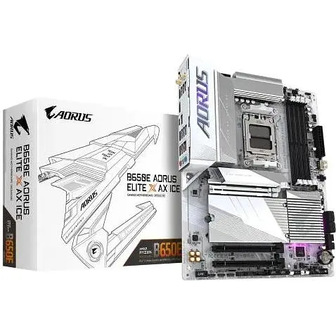 Материнська плата Gigabyte AM5 B650E Aorus Elite X AX ICE, B650, 4xDDR5, Int.Video (CPU), 4xSATA3, 3xM.2, 1xPCI-E 5.0 x16, 2xPCI-E 4.0 x16, Realtek 7.1, Realtek 2.5Gb, WiFi 6E, Bluetooth 5.3, 14xUSB3.2/8xUSB2.0, 2xHDMI/Type-C, ATX - фото 2