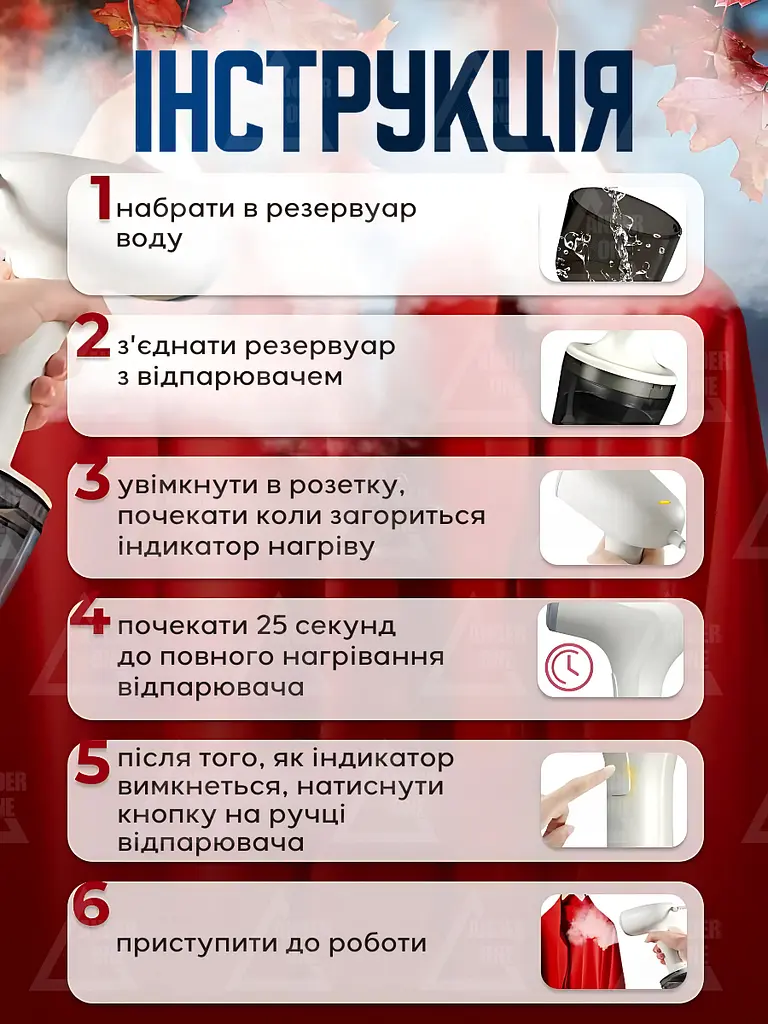 Ручний вертикальний відпарювач для одягу 1000 Вт, розумна парова прасувальна машина, Біла (4172345756) - фото 5