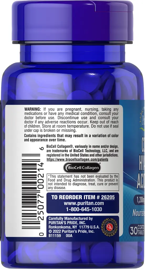 Колаген Collagen Hyaluronic Acid Complex 30 таблеток Puritan's Pride vit0005680 - фото 2