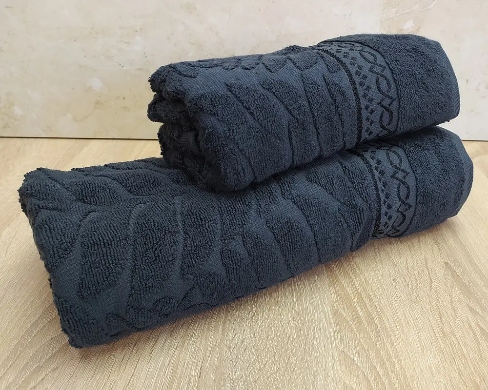 Набір турецьких махрових рушників 50х90+70х140 Gulcan Jacquard Cotton Lux Akasya Antrasit - фото 2