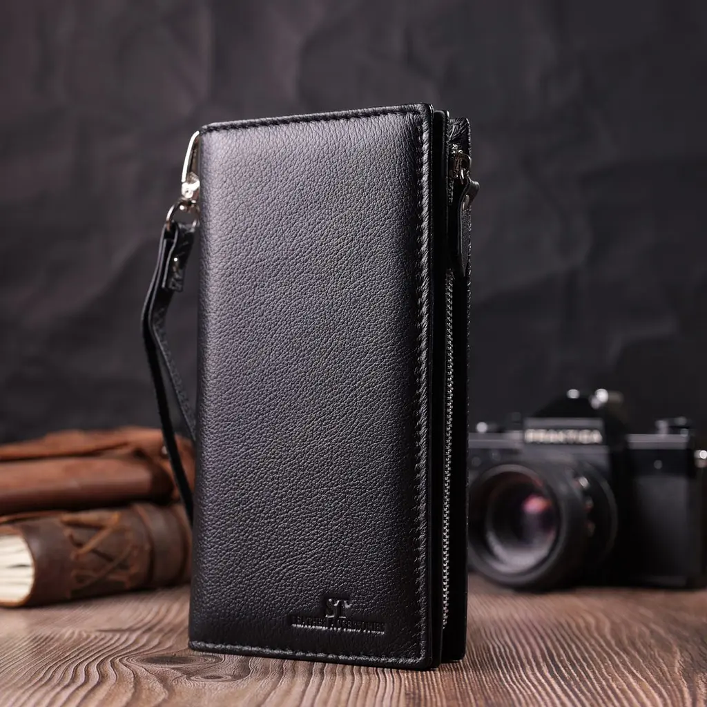 Вертикальний гаманець-клатч унісекс із натуральної шкіри ST Leather 22532 чорний - фото 6
