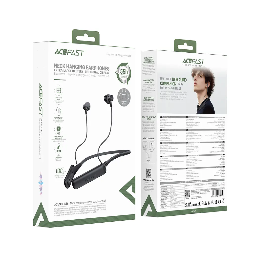 Бездротові спортивні навушники ACEFAST N8 neck hanging wireless earphones Black - фото 2