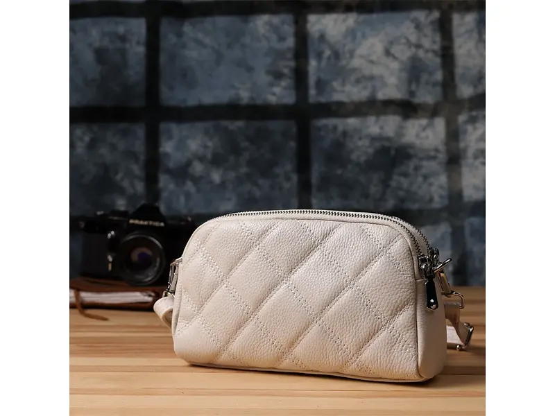 Модна жіноча сумка прошита ромбами з натуральної шкіри Vintage 23×14×7 см sum0027592 - фото 9