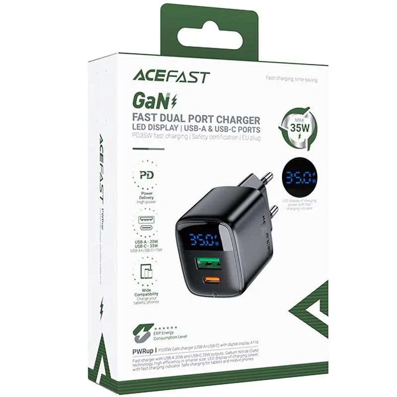 МЗП Acefast A116 PD35W+QC3.0 GaN (1USB-A/1C) Black - фото 2
