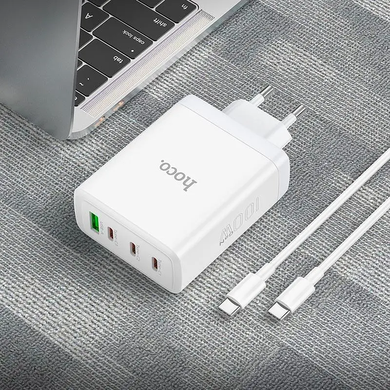 Адаптер мережевий Hoco N31 Leader four-port (3C1A) fast charger set + Type-C to Type-C кабель - фото 3