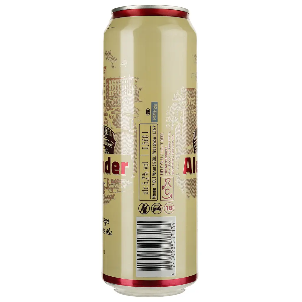 Пиво A. Le Coq Alexander, светлое, фильтрованное, 5,2%, ж/б, 0,568 л - фото 2
