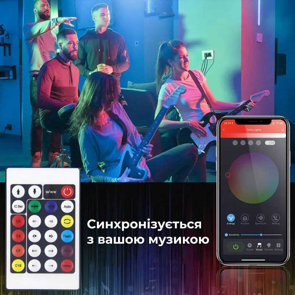 Розумна гірлянда на ялинку 250 LED довжина 2,5 м з керуванням смартфона прозора, мультиколор - фото 3