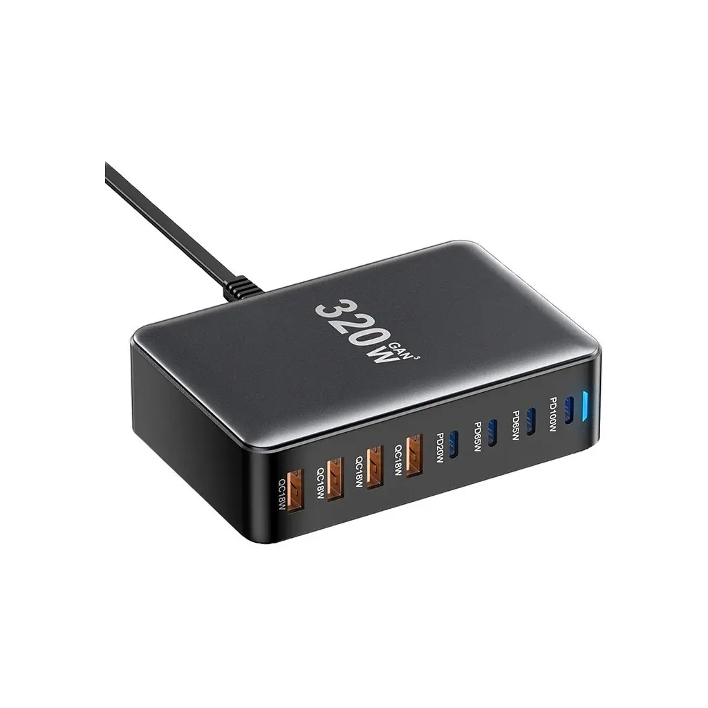 Зарядний пристрій Essager 4xUSB-C + 4xUSB 320W GaN (EZC320W-QJB0G-Z) - фото 4