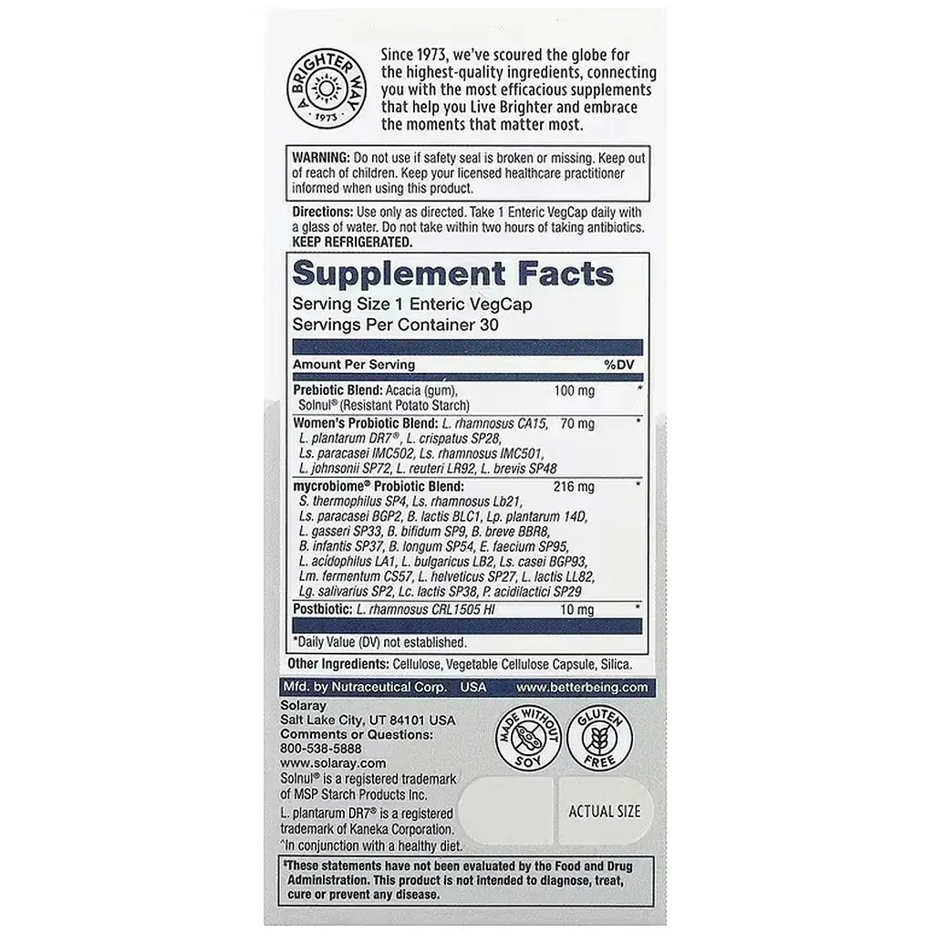 Комплекс пробіотиків для жінок Solaray Complete Probiotic Women's 30 веганських капсул - фото 3