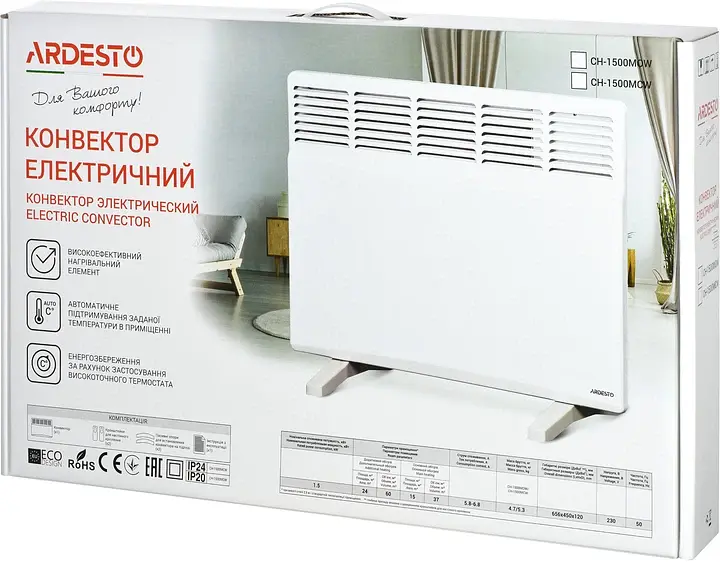Конвектор Ardesto 15м 2 1500 Вт білий (CH-1500MOW) - фото 7