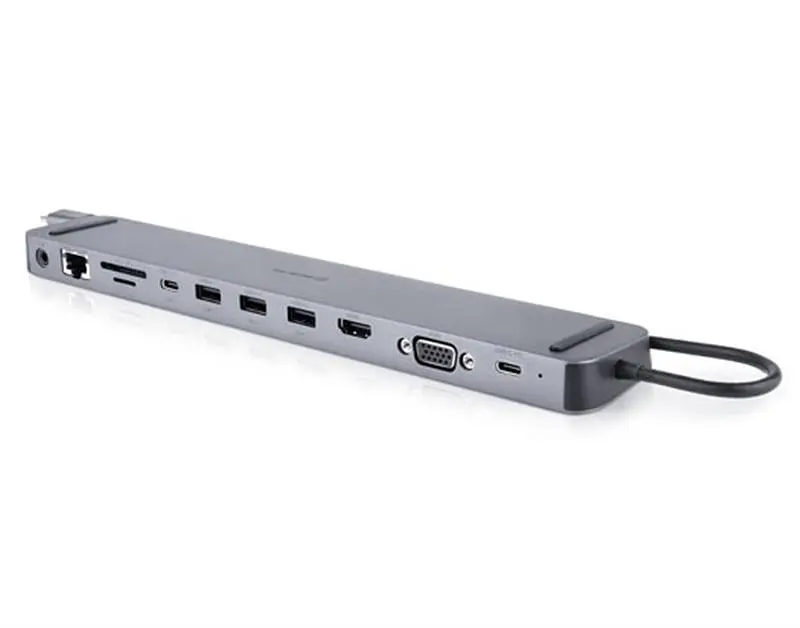 USB-хаб Real-el CQ-1000 USB3.0х3/USB-C/HDMI/VGA/RJ45/SD/TF/3.5 mm audio, 0.4m, Космічний сірий - фото 2