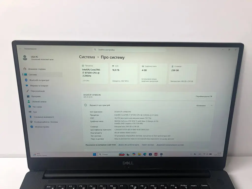 Ноутбук DELL XPS 15 9570 (i7-8750H / 16GB / SSD 256GB / GTX 1050 Ti 4GB) б/в - фото 4