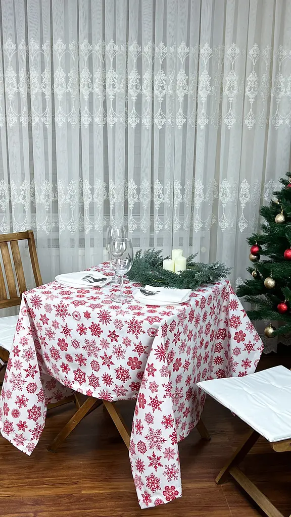 Водовідштовхувальна Скатертина з принтом Чарівні сніжинки 170х120 см Білий - фото 4