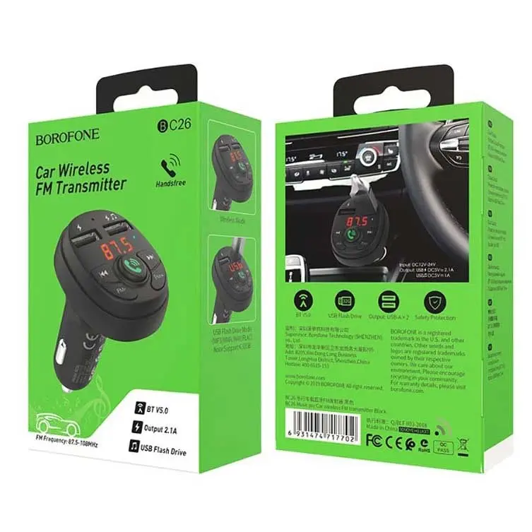 Автомобільний FM модулятор (трансмітер) Borofone Music Joy 2xUSB Bluetooth (BC26B) - фото 4