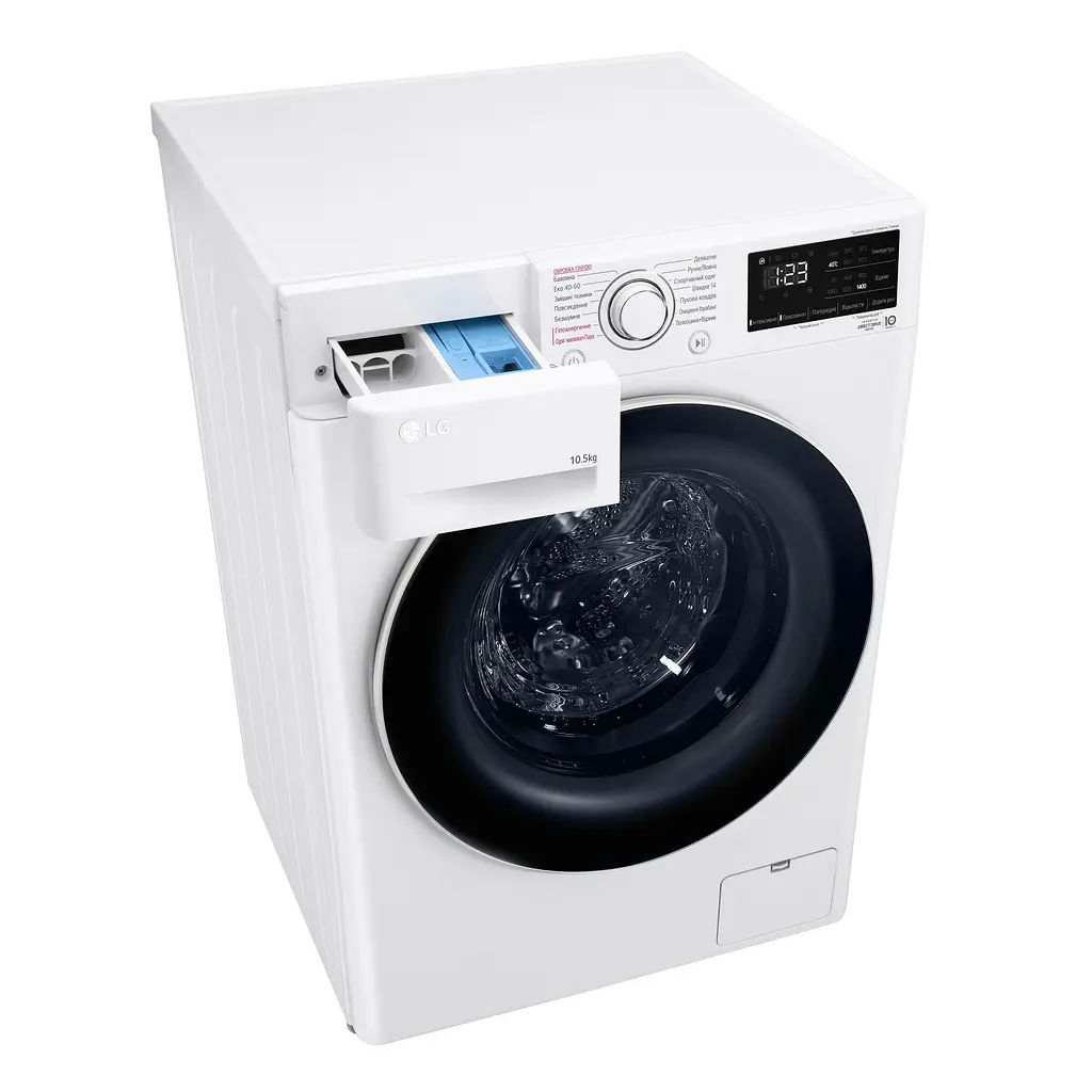 Пральна машина LG фронтальна, 10,5кг, 1400, A+++, 57см, дисплей, пара, інвертор, білий (F4V3RS0WW) - фото 8