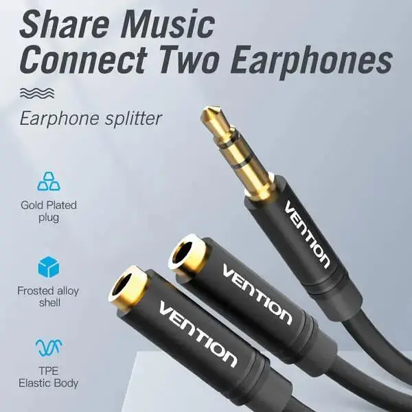Кабель-разветвитель Vention 3.5mm Male to 2*3.5mm Female Stereo Splitter Cable 0.3M Black (BBWBY) - фото 4