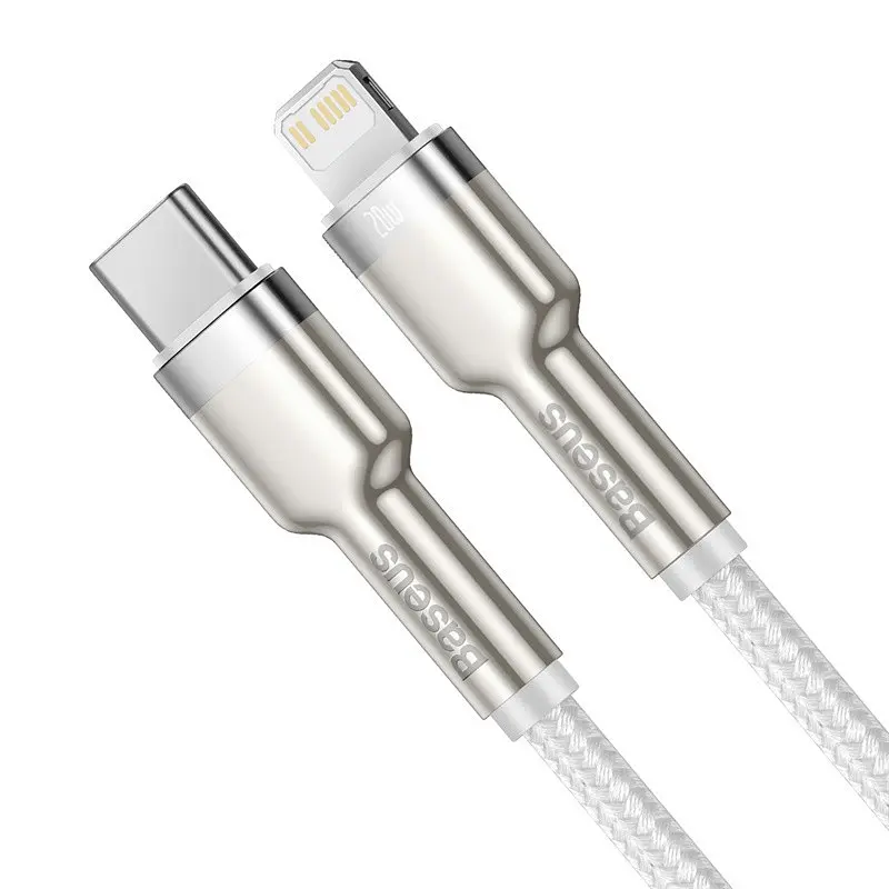 Кабель для зарядки айфону Baseus Cafule Metal Type-C Lightning PD 20W 2м плетений білий - фото 3