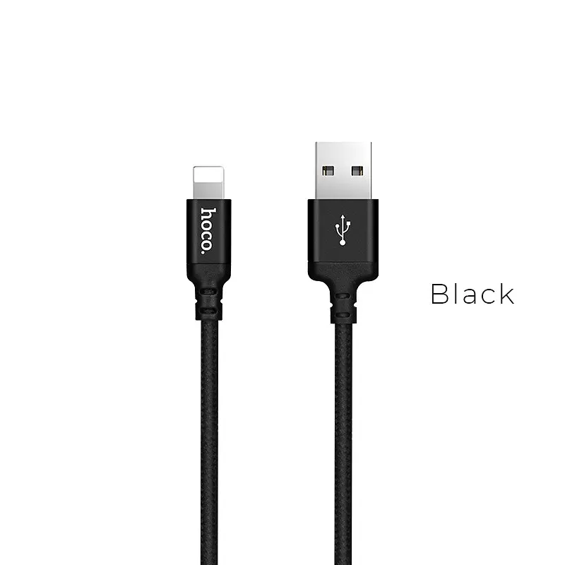 Кабель HOCO X14 USB to iP 2A, 2m, nylon, aluminum connectors, Чорний