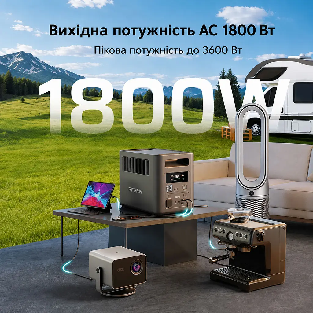 Зарядна станція Aferiy AF-P180 PRO, 1800 Вт, 1024 Вт/год (електростанція для дому, UPS, ДБЖ) EU - фото 3