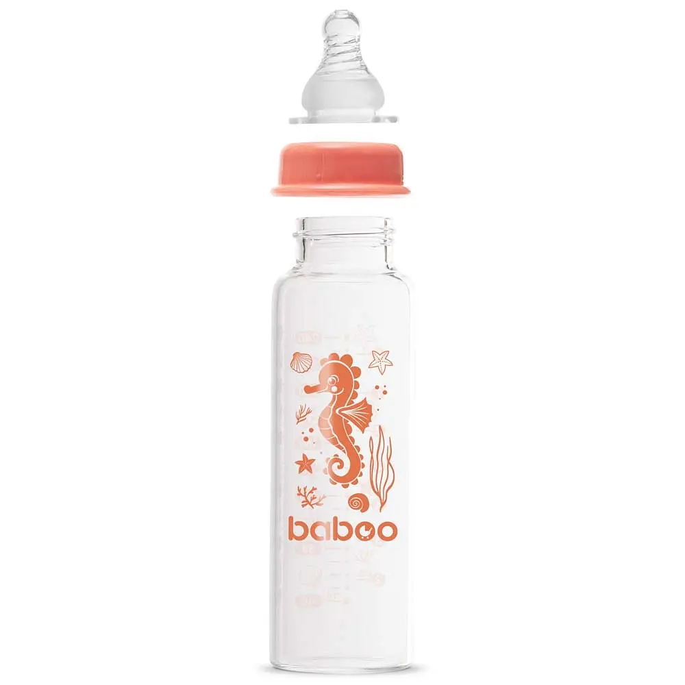 Скляна пляшечка для годування Baboo Sea Life Антиколікова, 240 мл, 3+ міс., помаранчева (3-118) - фото 2