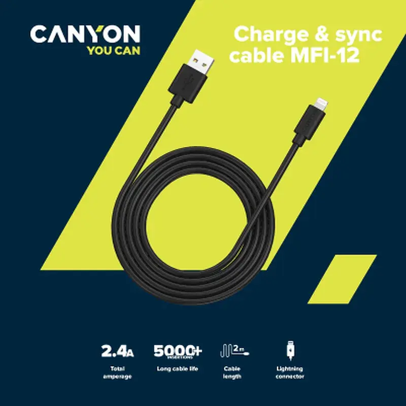 Дата кабель USB 2.0 AM to Lightning 1.0m MFI black Canyon (CNS-MFIC12B) - фото 3