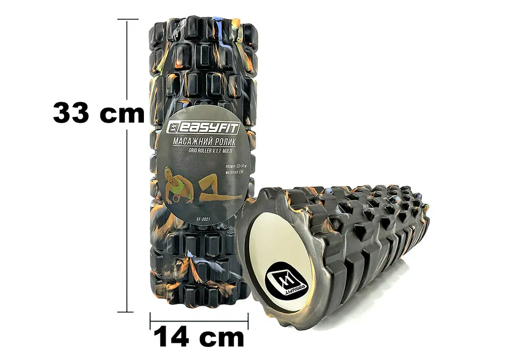 Масажний ролик EasyFit Grid Roller 33 см v.1.1 Multi Чорний (EF-2021-BK)