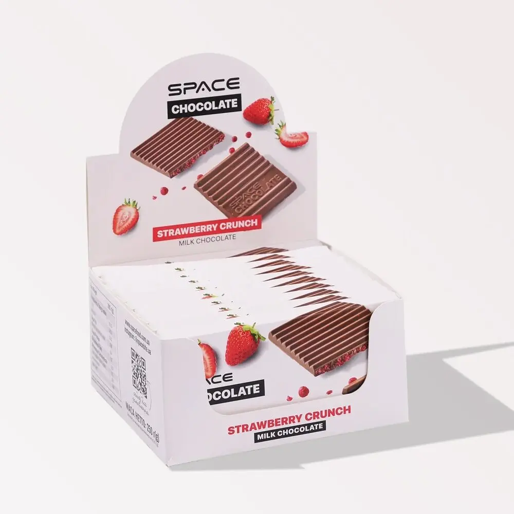Блок молочного шоколаду Spacefood Space Chocolate Strawberry Crunch, 10*25 грам - Полуниця