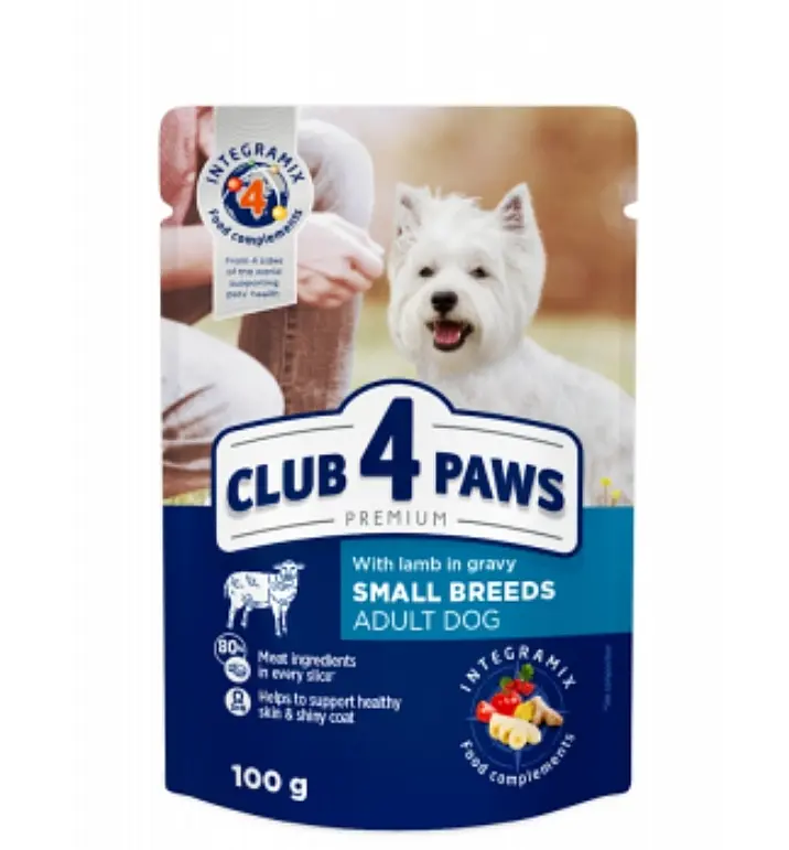 Вологий корм для собак малих порід CLUB 4 PAWS Premium з ягням у соусі, 100 г