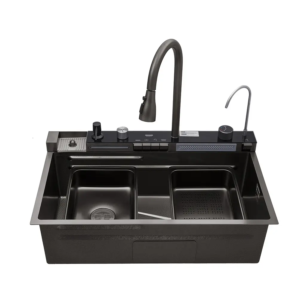 Кухонна мийка Kroner KRP Schwarze - SET7546ARTHM PVD (3.0/0.8 мм) CV033375, Чорний - фото 6