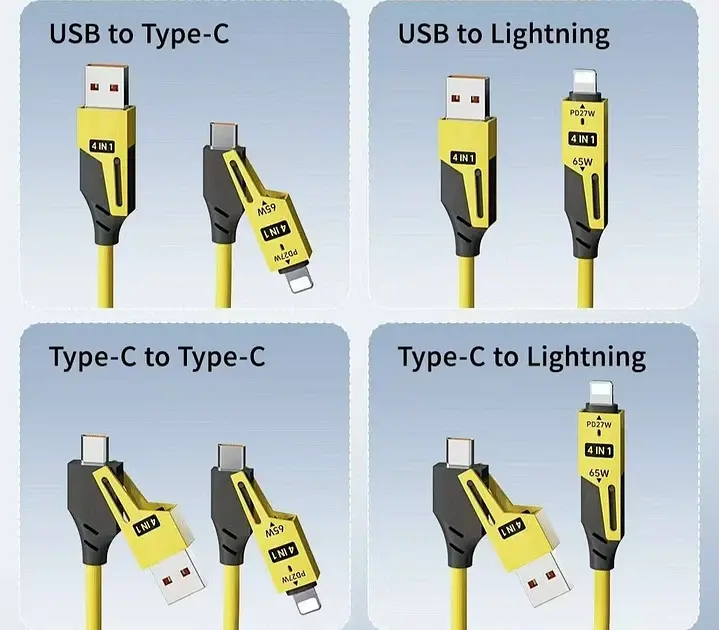 Универсальный кабель 65W + PD TYPE-C Lighting, USB 4-in-1 Black  - фото 2