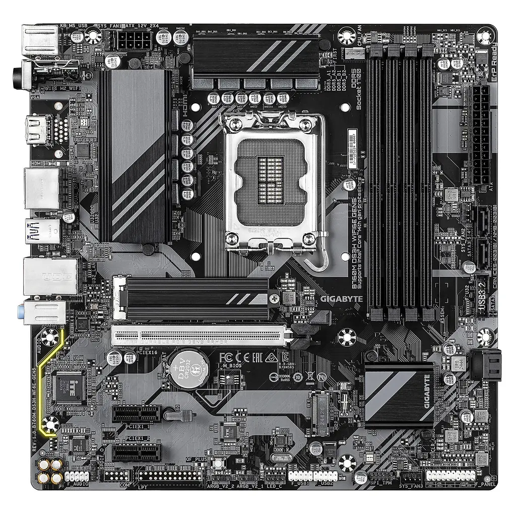 Gigabyte Материнська плата B760M DS3H WF6E GEN5 s1700 B760 4xDDR5 M.2 Wi-Fi BT HDMI