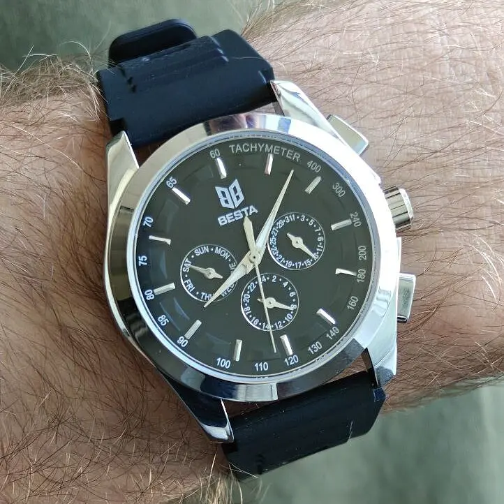 Наручний годинник чоловічий BESTA Walker Elastic Black 2 ремінці Сріблястий (3596) - фото 6