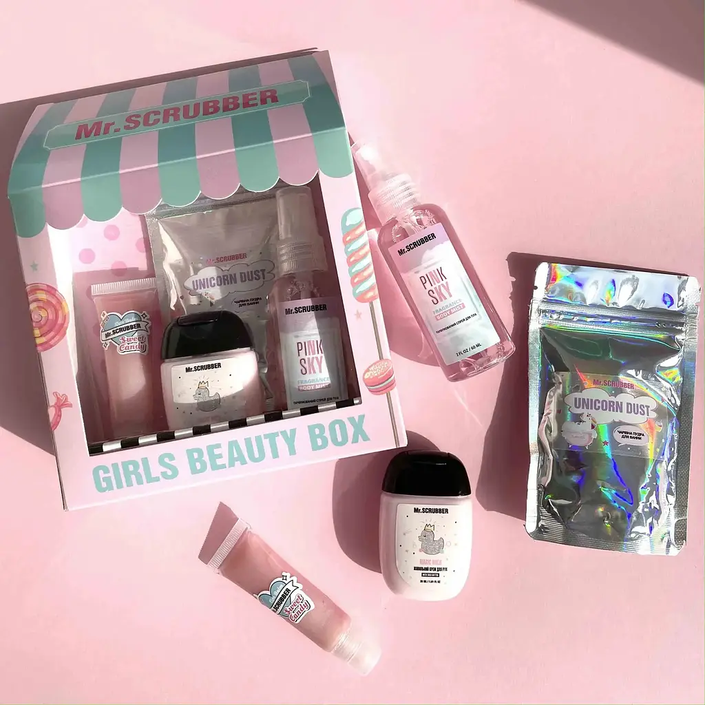 Подарочный набор Mr.Scrubber Girls Beauty Box: Спрей для тела 60 мл + Бальзам для губ 10 мл + Пудра для ванны 50 г + Крем для рук, 30 мл - фото 2