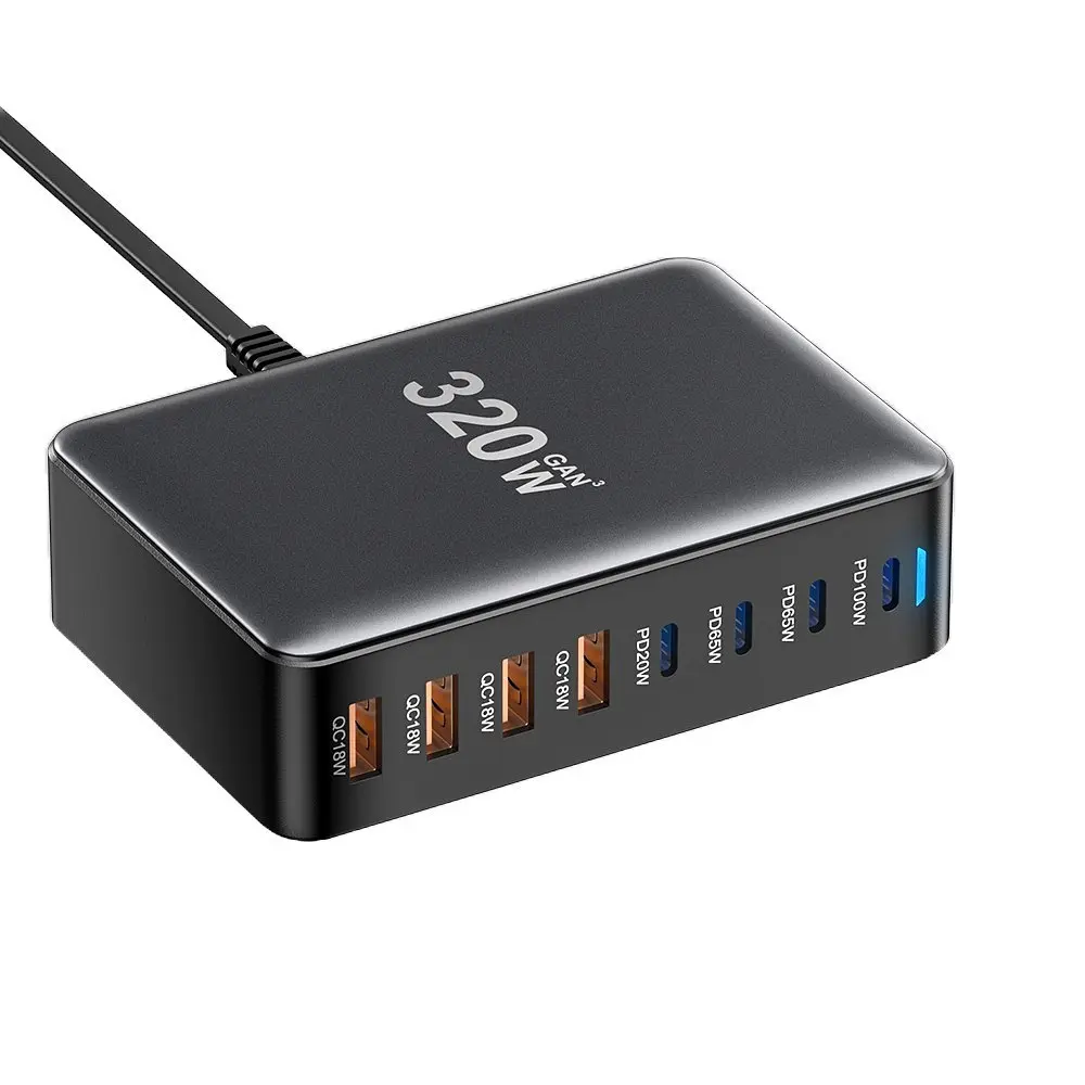 Мережевий зарядний пристрій Essager Engine 320W 4xUSB-C+4xUSB-A Чорний (EZC320W-QJB0G-Z) - фото 4