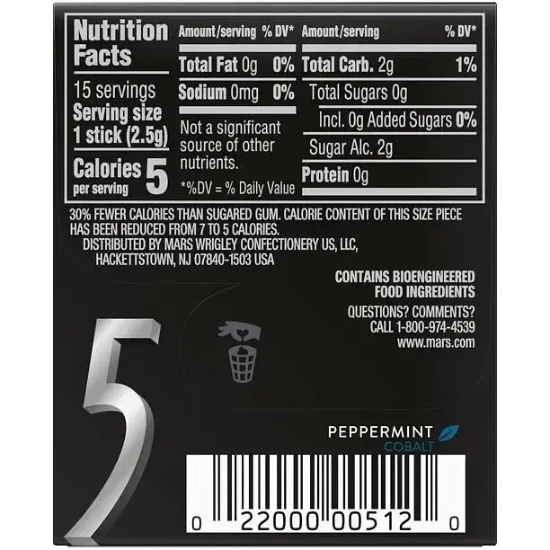 Жувальна гумка Wrigley's 5 Gum Peppermint Cobalt без цукру - фото 2