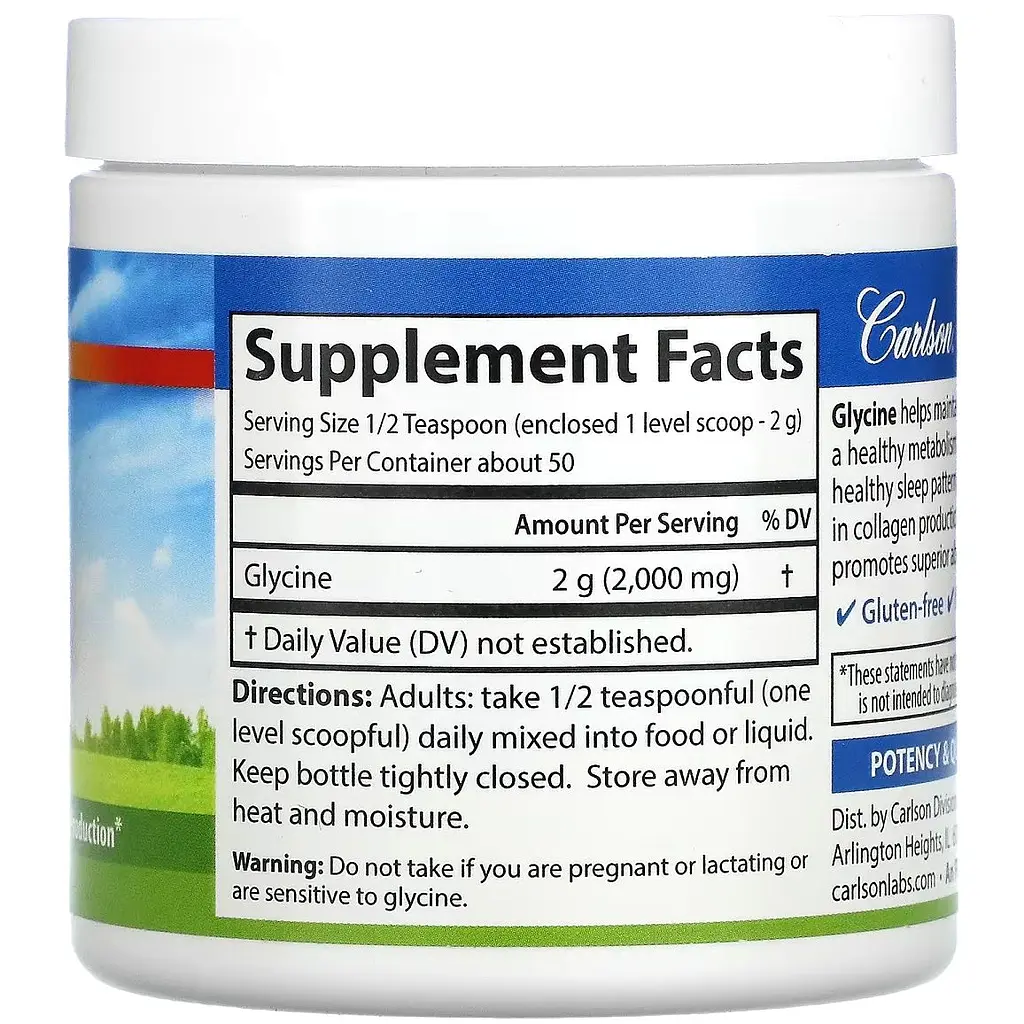 Гліцин у порошку Carlson Glycine Powder Free Form Amino Acid вільна форма амінокислоти 100 г - фото 2