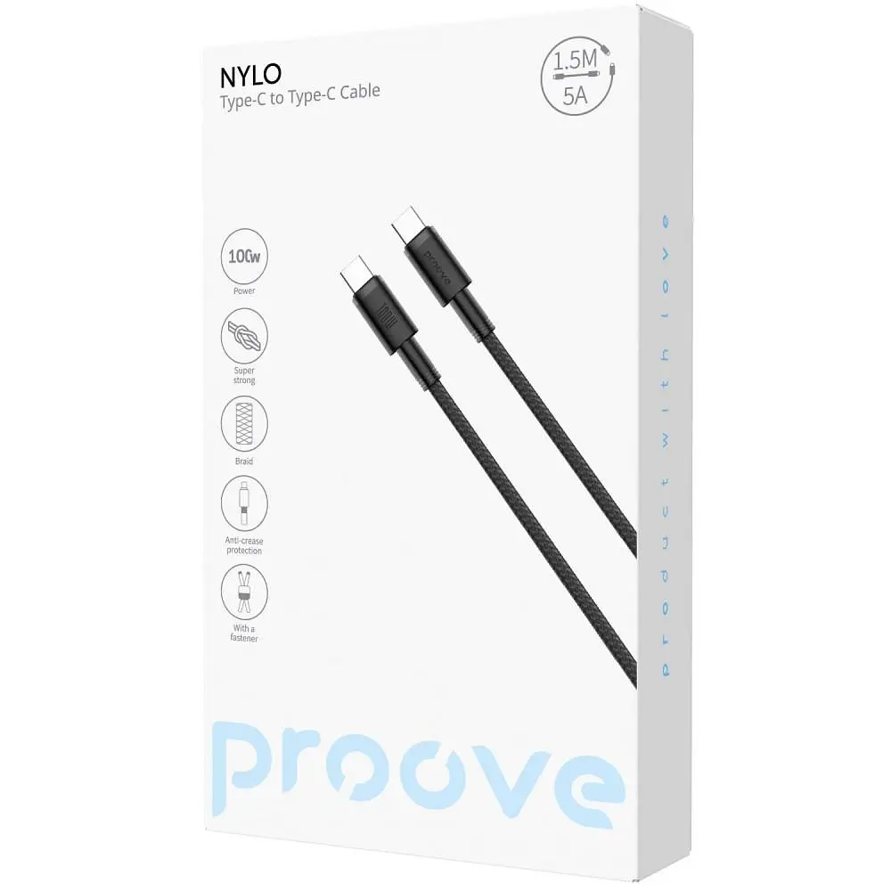 Кабель Proove Nylo Type-C to Type-C 100W (1.5m) black - фото 2
